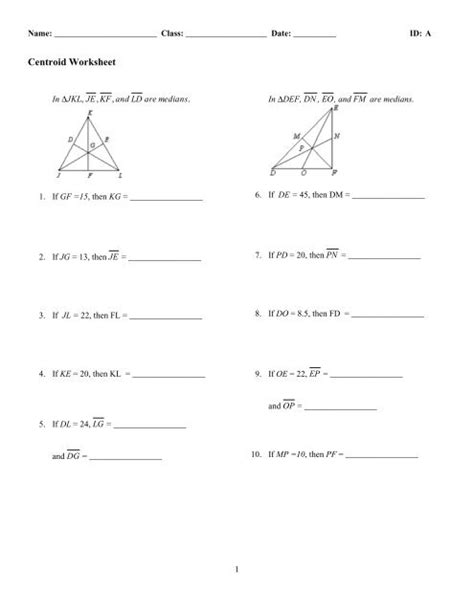 Example: In △ABC, U is the . . Centroid worksheet answers